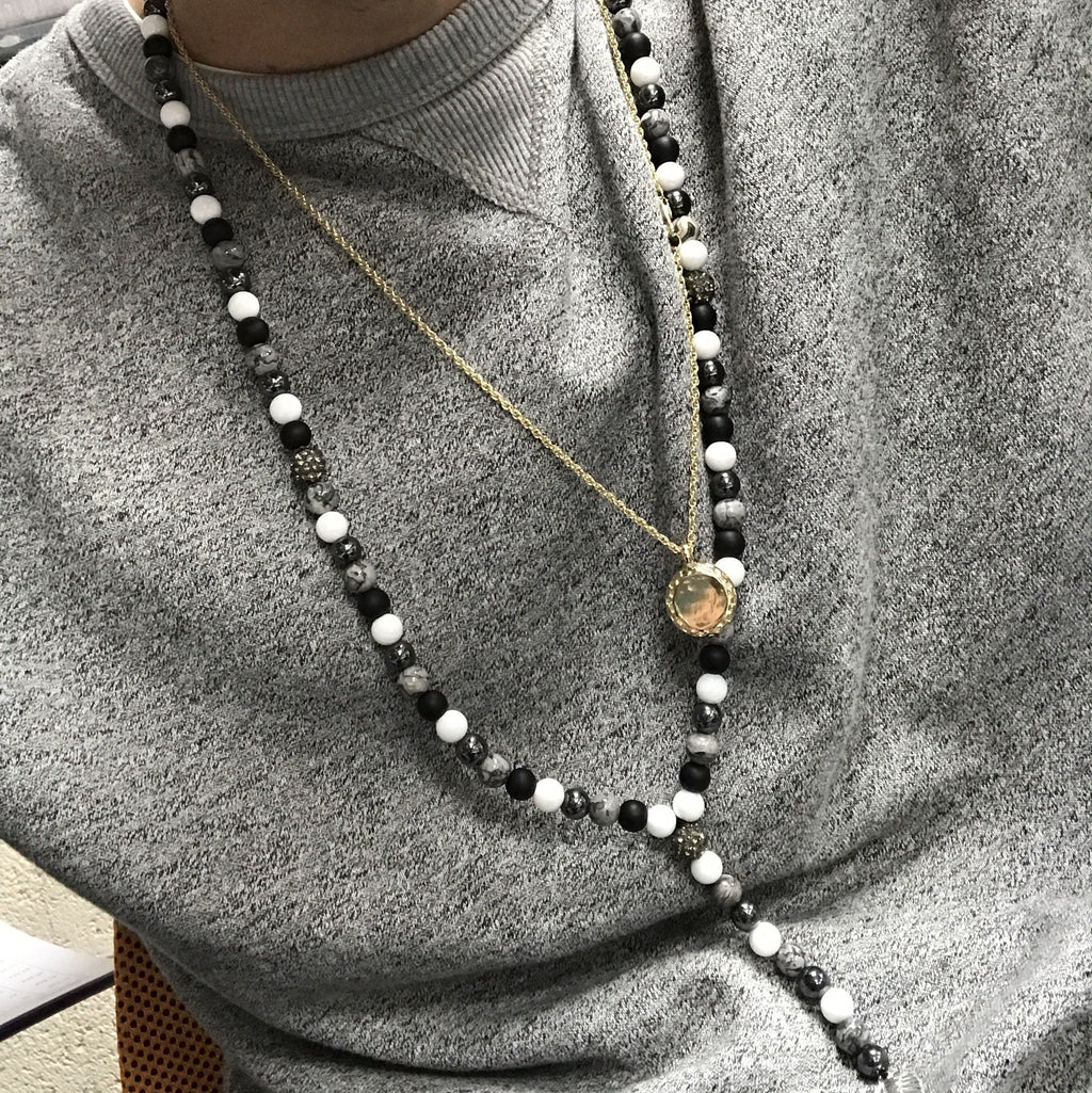 Ala de ángel / ágata gris - Collar de piedras preciosas