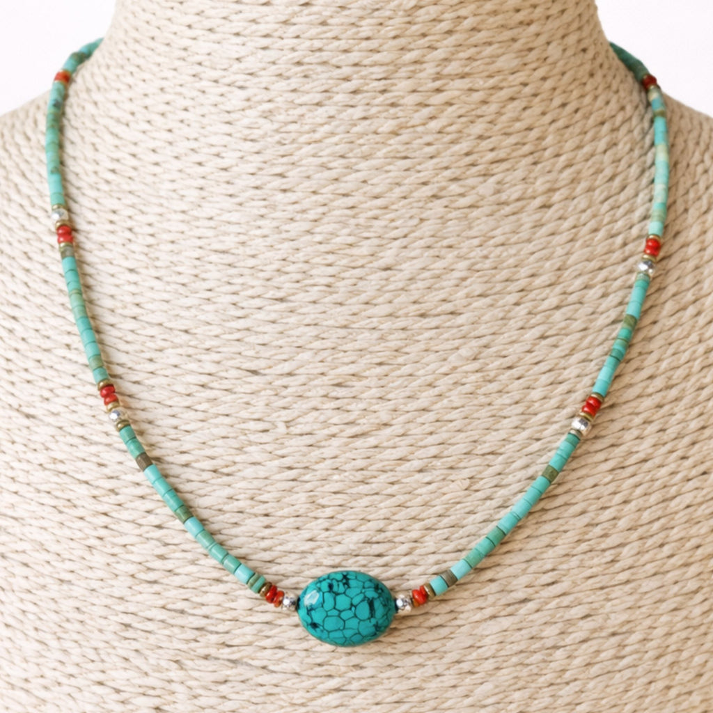 Collar nepalí de gemas extrafinas - Turquesa y piedra