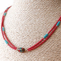 Collar nepalí extrafino de dos líneas - Colgante rosa y turquesa
