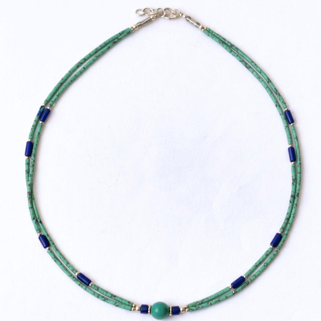 Collar nepalí extrafino de dos líneas - Colgante de lapislázuli y malaquita