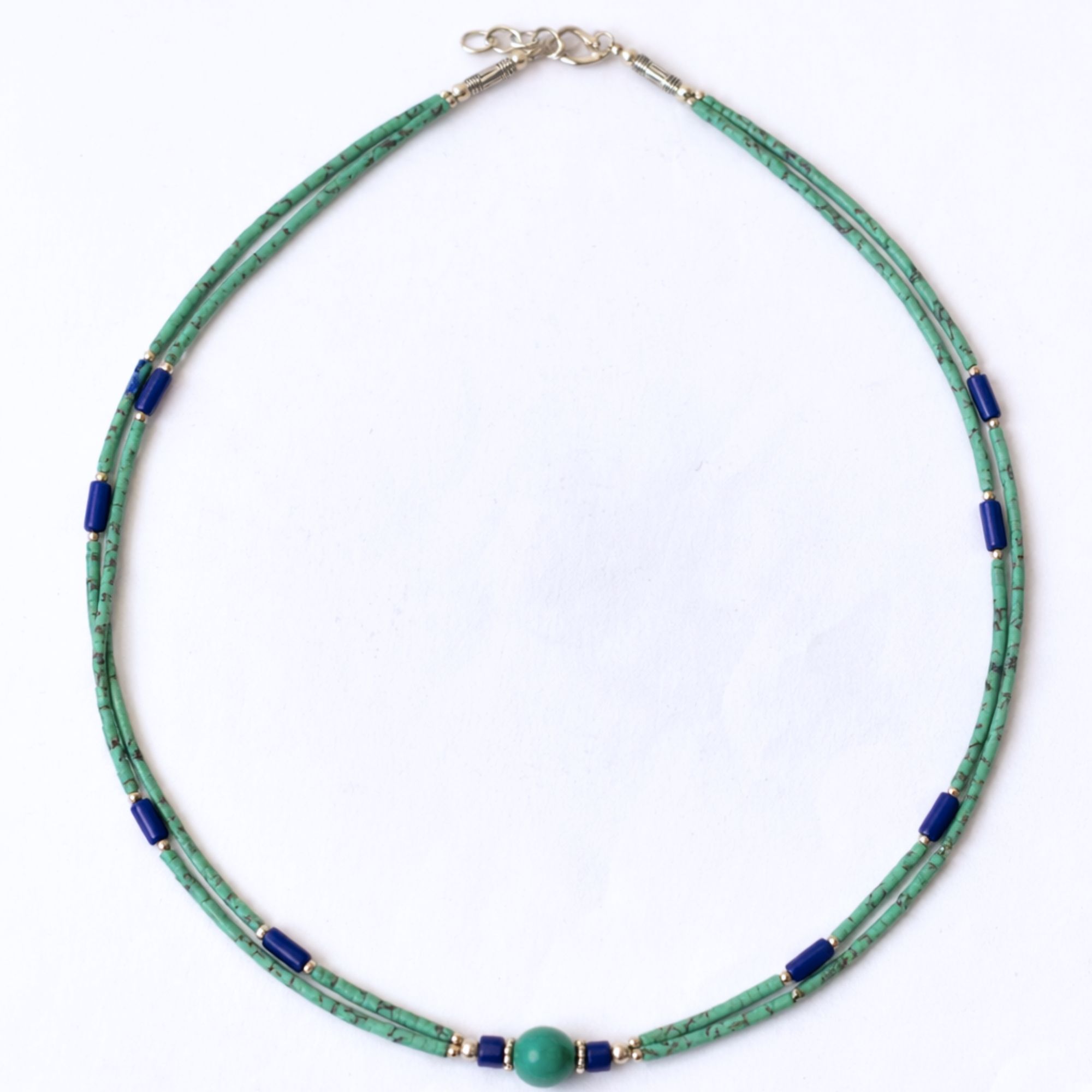 Collar nepalí extrafino de dos líneas - Colgante de lapislázuli y malaquita