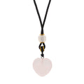 Collar de cuerda con colgante de piedra preciosa - corazón de cuarzo rosa