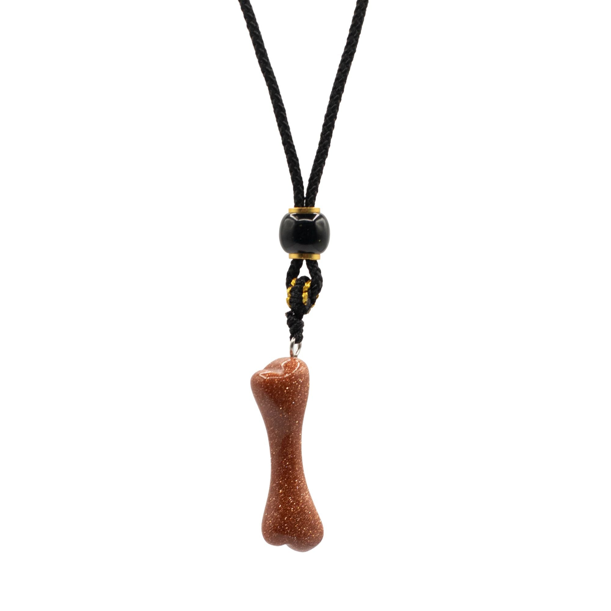 Collar de cuerda con colgante de piedra preciosa - Goldstone hueso