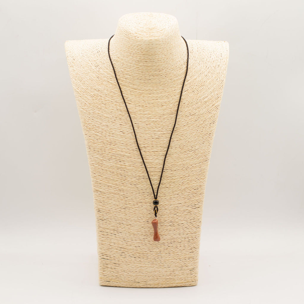 Collar de cuerda con colgante de piedra preciosa - Goldstone hueso