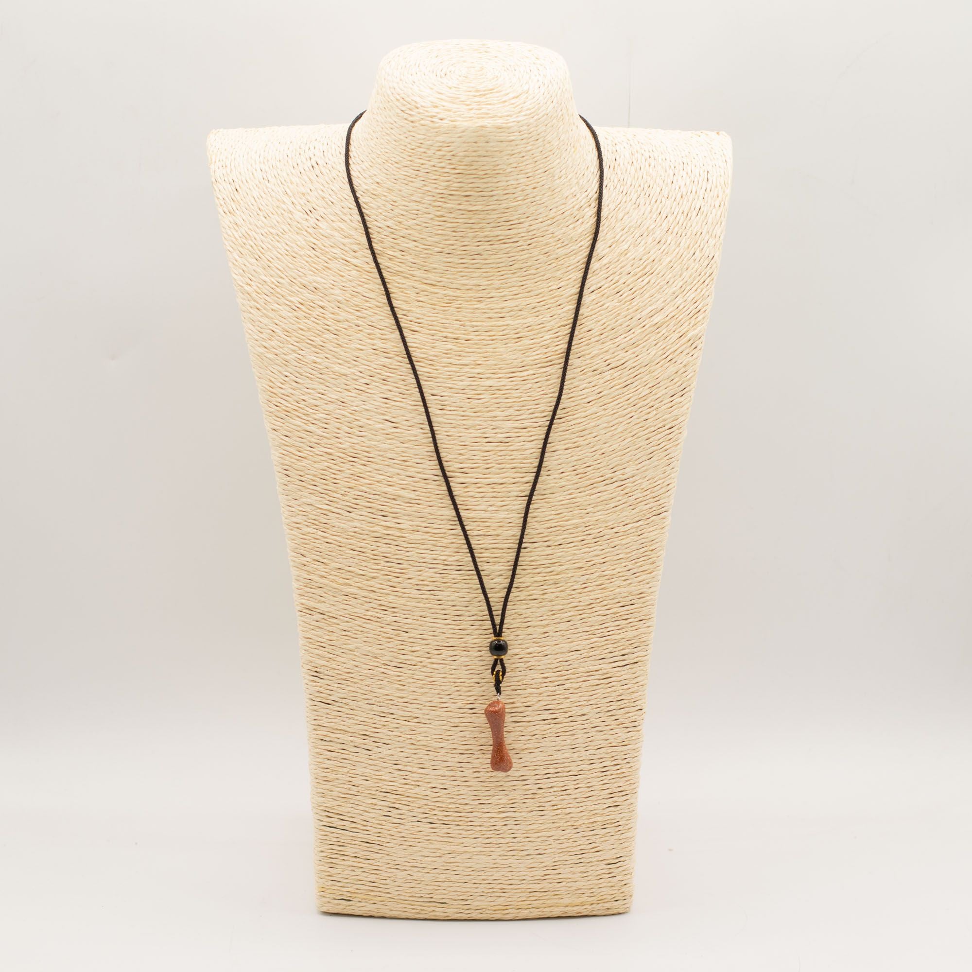 Collar de cuerda con colgante de piedra preciosa - Goldstone hueso