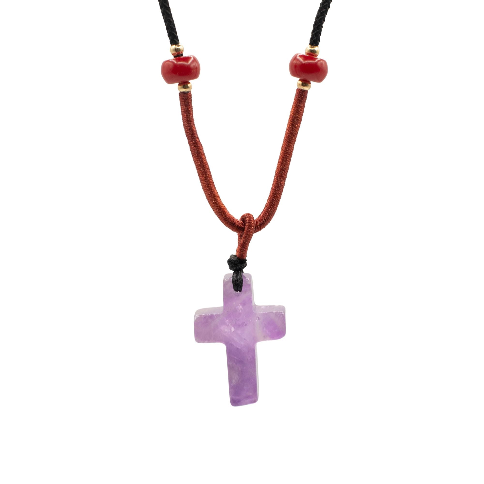 Collar de cuerda Colgante de Piedra Preciosa - Cruz de Amatista
